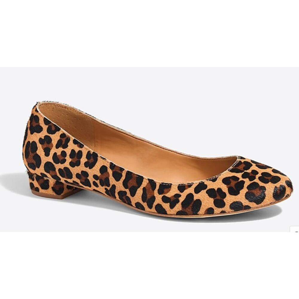 J Crew Womens Lily Leopard calf hair covered-heel Ballet flats shoes Size 7